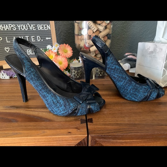 Nine West Slingback Peeptoe Pumps Navy - Picture 2 of 4